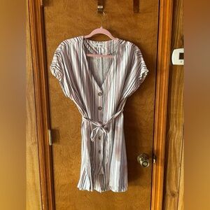 Chic Striped V-Neck Dress with Belt